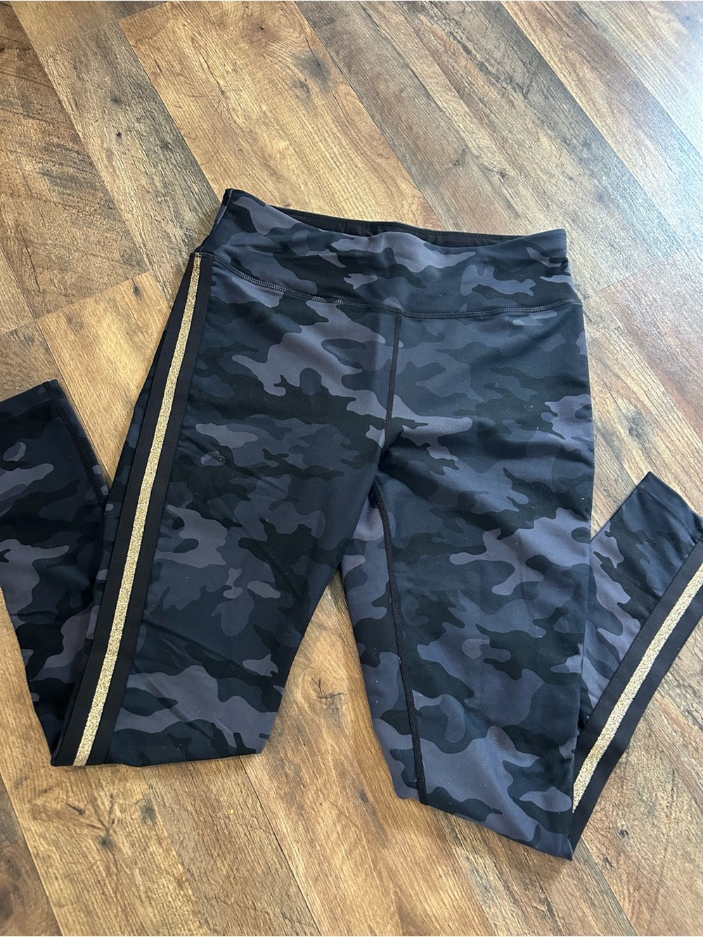 GirBlack Gray Camo Leggings with Gold Stripe women